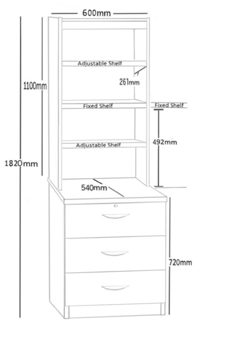 B-3AC-OD Desk Height 3 Drawer 600mm CD/DVD Storage Chest with Bookcase - Image 6